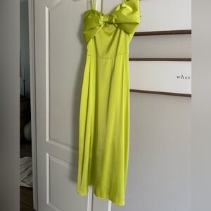 Spaghetti Strap Bow-Front Lime Midi Dress